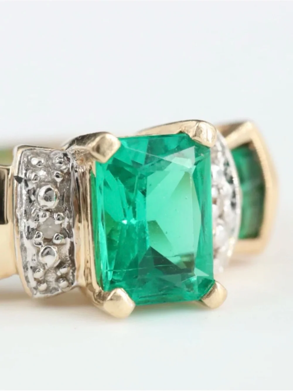 14K Gold Lab Emerald with Diamond accents